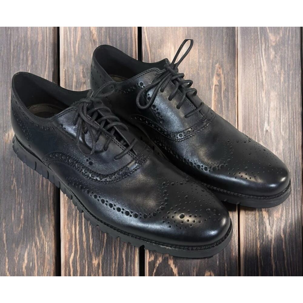 Cole Haan ZeroGrand Black Leather Wingtip Oxford Dress Shoes Mens 13 Fast Ship